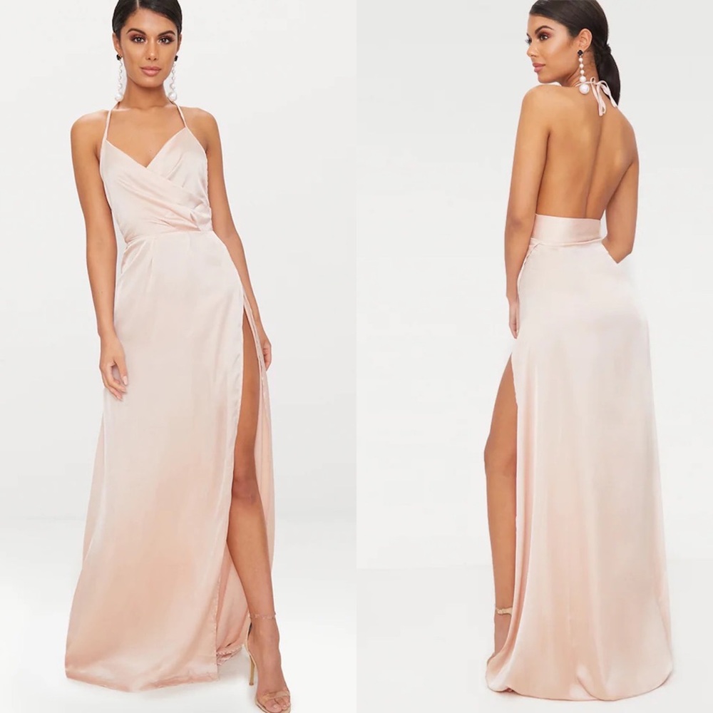 Pretty Little Things Lucie Champagne High Slit Dress